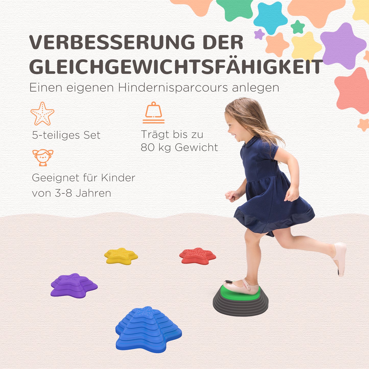 ZONEKIZ Trittsteine-Set für Kinder ab 3 Jahren, 5 Steine, rutschfest, bis 80 kg, Seestern-Design