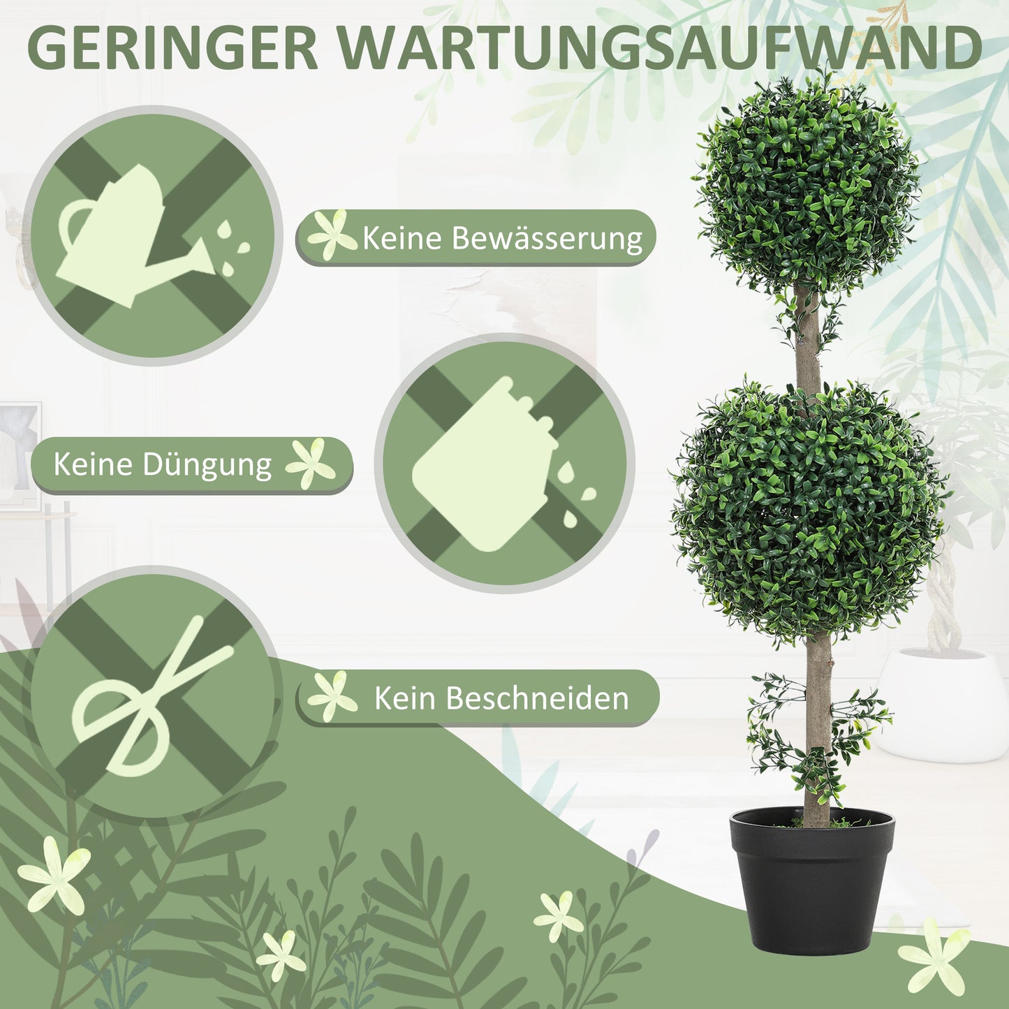 HOMCOM 2er-Set Kunstpflanzen, Künstliche Buchsbaum-Pflanzen, UV-geschützt, mit Topf, Grün