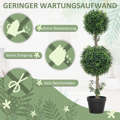HOMCOM 2er-Set Kunstpflanzen, Künstliche Buchsbaum-Pflanzen, UV-geschützt, mit Topf, Grün