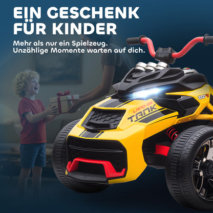 AIYAPLAY Elektrisches Kinderfahrzeug, Reverse-Dreirad-Design, Batteriebetrieb, MP3-Player, Hupe, 2 Geschwindigkeiten, LED-Lichter, 3-8 Jahre, Gelb