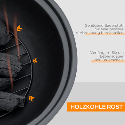 Outsunny Feuerschale im Baumstumpf-Design, Funkengitter, Kohlerost, Schürhaken, Ø61,5 x 39 cm