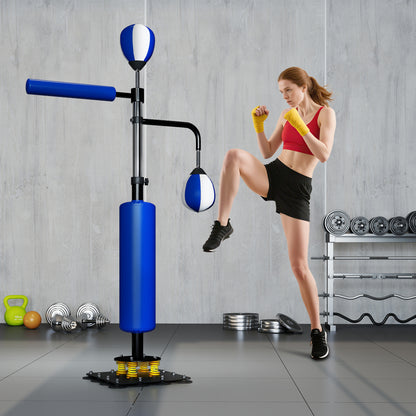 SPORTNOW Boxstand, zwei Speedballs, drehbare Boxstange, Kickpolster, höhenverstellbar, Stahl, 107 x 36 x 140-205 cm, Blau