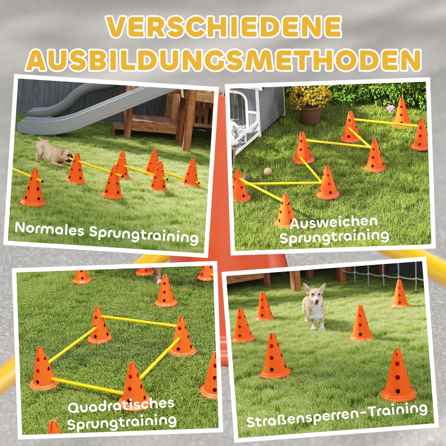 PawHut Agility Set Hunde 6-teiliges Agility-Ausrüstung för Hundetraining Steckhürdenset med 12 Kegel 6 Hürden Tragetasche