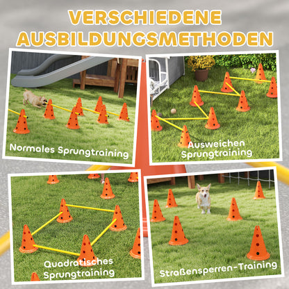 PawHut Agility Set Hunde 6-teiliges Agility-Ausrüstung för Hundetraining Steckhürdenset med 12 Kegel 6 Hürden Tragetasche