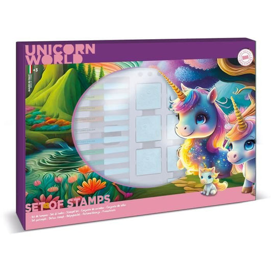 Stamp set - MULTIPRINT - 4978 - Unicorns - 7 wooden and latex stamps, 12 Giotto markers, ruler, coloring book