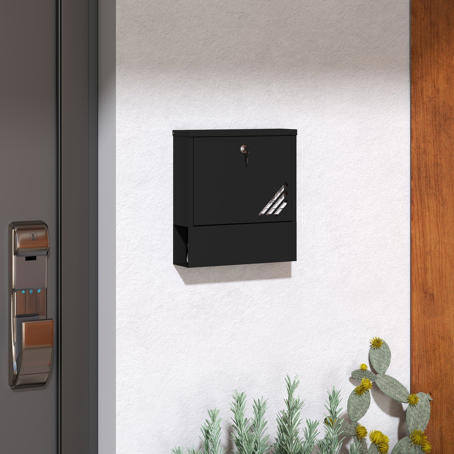 HOMCOM Briefkasten mit Sichtfenster, Wandmontage, abschließbar, Rost- und wetterfest, Grau