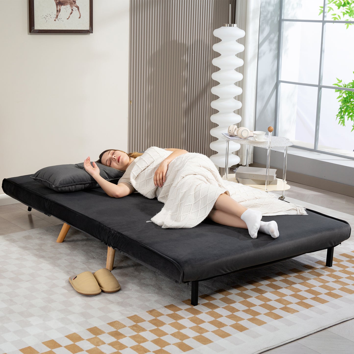 HOMCOM 2-Sitzer-Schlafsofa, Bettsofa, in Bett umwandelbare Couch, verstellbare Rückenlehne, Stoffbezug, Metallrahmen, Grau