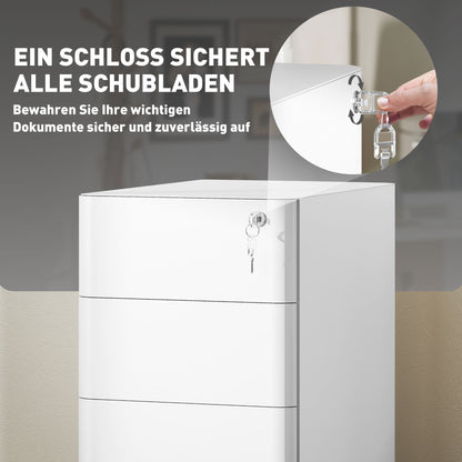 Vinsetto Aktenschrank aus Metall, Büroschrank, 3 Schubladen, rollbar, Weiß