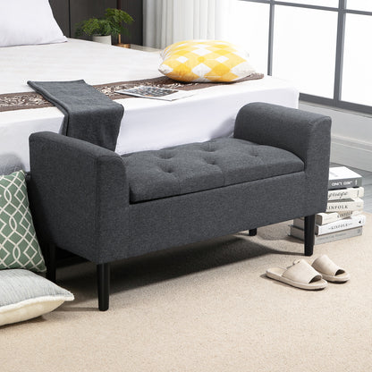 HOMCOM Sitzbank mit Stauraum, Polsterbank mit Leinenoptik, Holzbeine, Bettbank belastbar bis 130 kg, für Wohnzimmer Schlafzimmer Flur, 116 x 44 x 58 cm Dunkelgrau