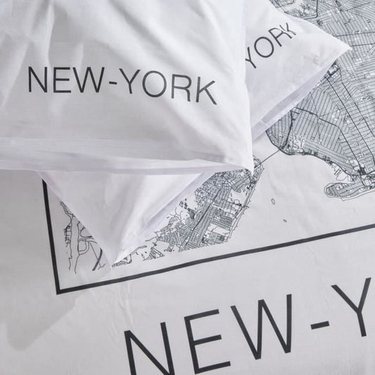 Bedding set - TODAY - JAVA - 2 people - 240x220 cm - Cotton - New York print - White