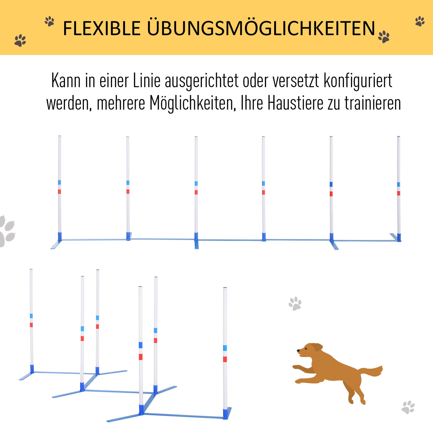 PawHut Agility Set Hunde 6-teiliges Agility-Ausrüstung för Hundetraining klappbar Steckhürdenset med 6 Slalomstangen Tragetasche Trainingszubehör Koordinationsträning Agilityset för Spiele Training