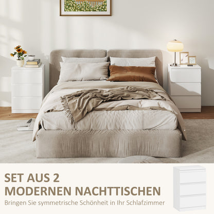 HOMCOM Nachttisch, 2er Set Beistelltisch mit 3 Schubladen, Nachtschrank, Nachtkommode für Schlafzimmer, Wohnzimmer, 40 x 30 x 59,5 cm, Weiß