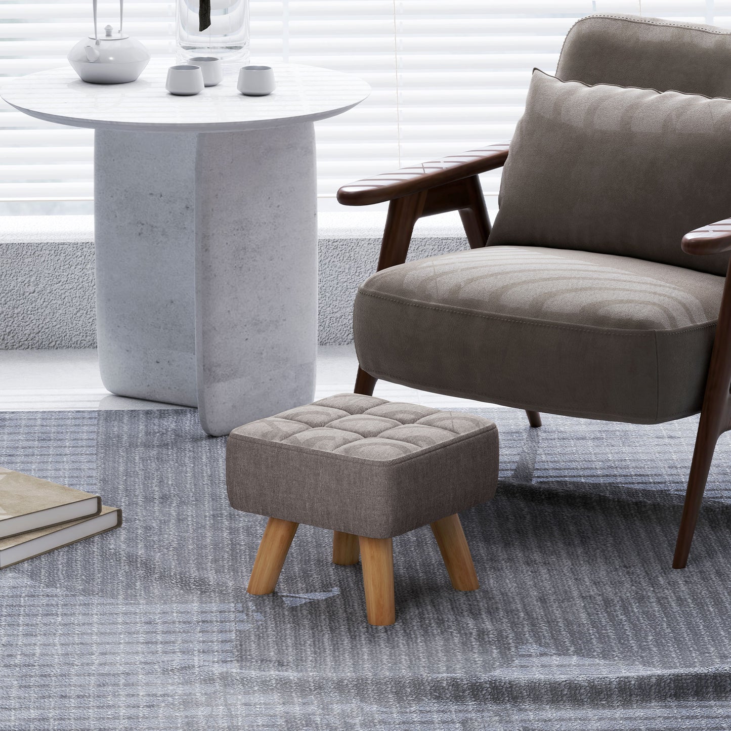 HOMCOM Fußhocker mit Polsterung, Leinenoptik, Holzbeine, bis 110 kg belastbar, Grau