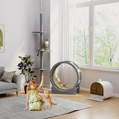 PawHut Katzenlaufrad, Laufrad für Katzen, 91 cm, mit Bremse, Kratzmatte, Katzenrad für gesunde Bewegung, Walnuss