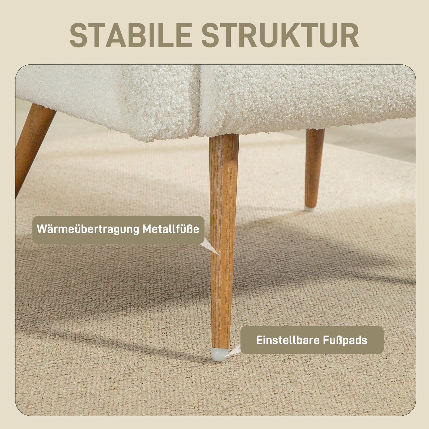 HOMCOM Polstersessel, Fleece-Bezug, gepolsterter Armlehnstuhl mit Lendenkissen, Metallbeine, Lesesessel, Cremeweiß