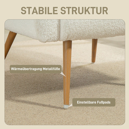 HOMCOM Polstersessel, Fleece-Bezug, gepolsterter Armlehnstuhl mit Lendenkissen, Metallbeine, Lesesessel, Cremeweiß