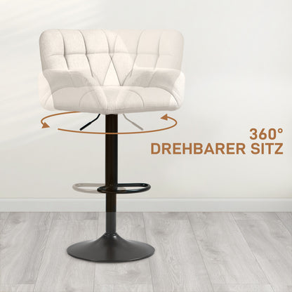 HOMCOM Barhocker 2er-Set Retro-Design höhenverstellbar Kunstleder Leinenoptik Creme + Schwarz