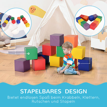 HOMCOM 12 TLG. Schaumstoff Bausteine Kinder Softbausteine Riesenbausteine Bauspielzeug für 1-3 Jahre alt Kinder Bausteinset Rot+Gelb