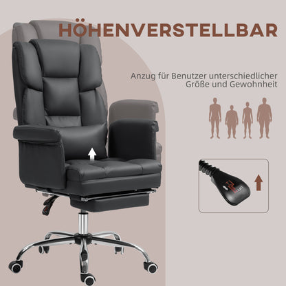 HOMCOM Ergonomischer Bürostuhl, höhenverstellbar 48-56 cm, neigbare Rückenlehne, Fußstütze, Schwarz