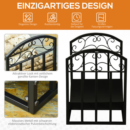 Outsunny Kaminholzregal Kaminholzständer Brennholzregal 60 kg belastbar Feuerholzablage Kaminwerkzeug Metall Schwarz 60,5 x 36 x 46,5 cm
