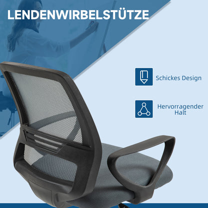 Vinsetto Bürostuhl Ergonomischer Schreibtischstuhl mit Armlehnen och Verstellbarer Fußring Netzbespannung Grau