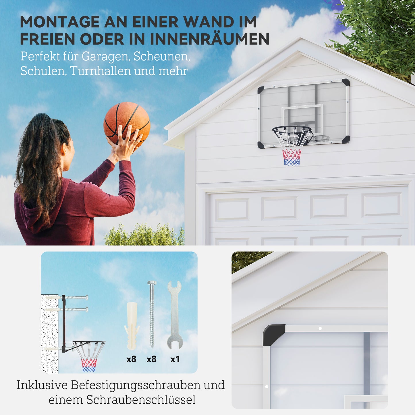 SPORTNOW Basketballkorb, bruchsichere Rückwand, höhenverstellbar, Indoor & Outdoor, Stahlrahmen, Schwarz