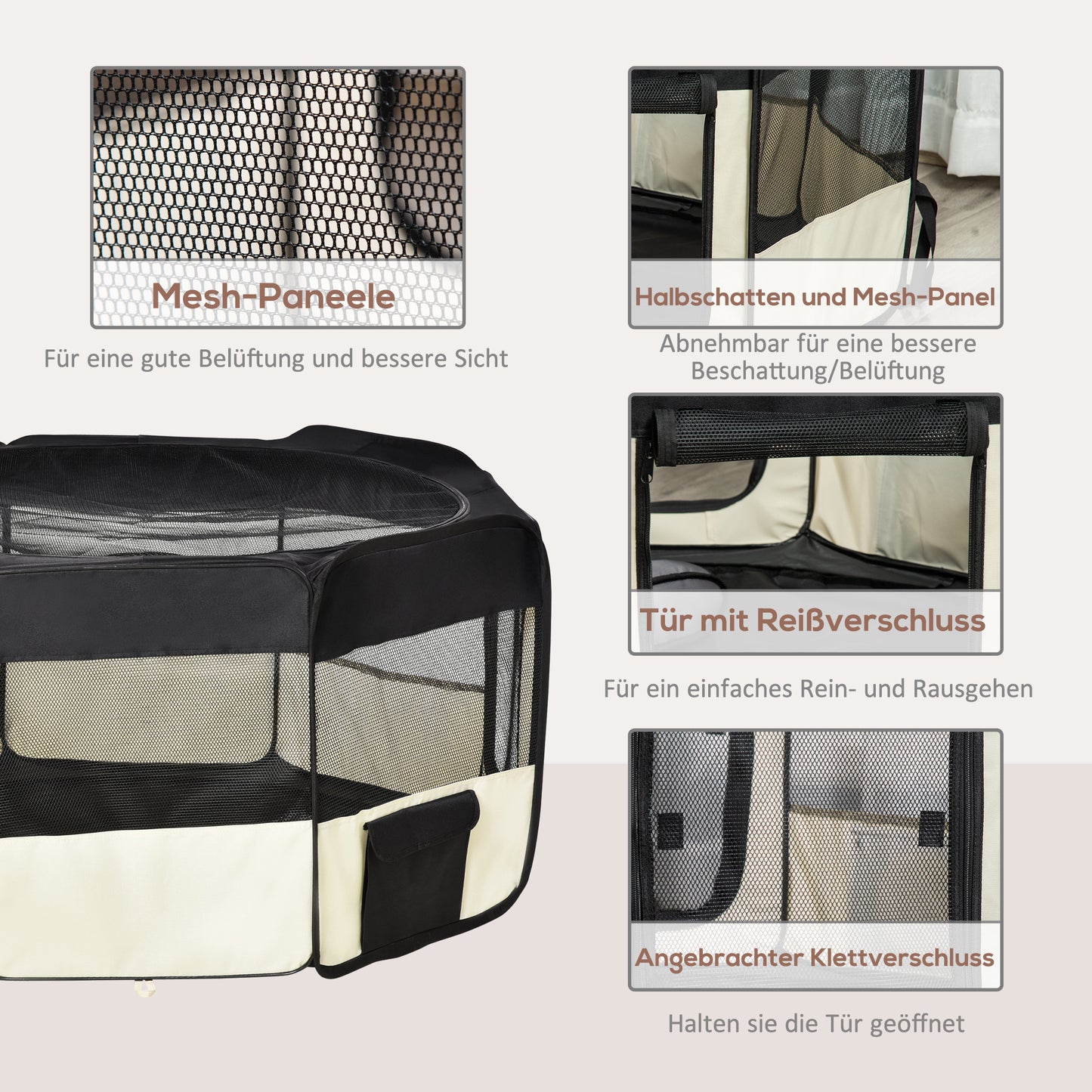 PawHut Welpenauslauf Freilaufgehege Tierlaufstall Laufstall Welpenzaun Welpen-Laufstall Hundelaufstall 600D Oxford Ø120 x H58 cm