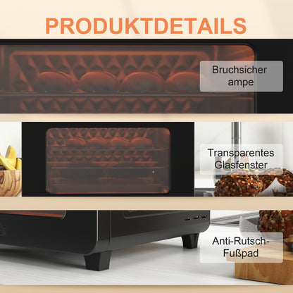 HOMCOM Minibackofen 20L, Mini Ofen, 40-220°C, 17 Modi, Timer, 36x37x34,5cm, Schwarz