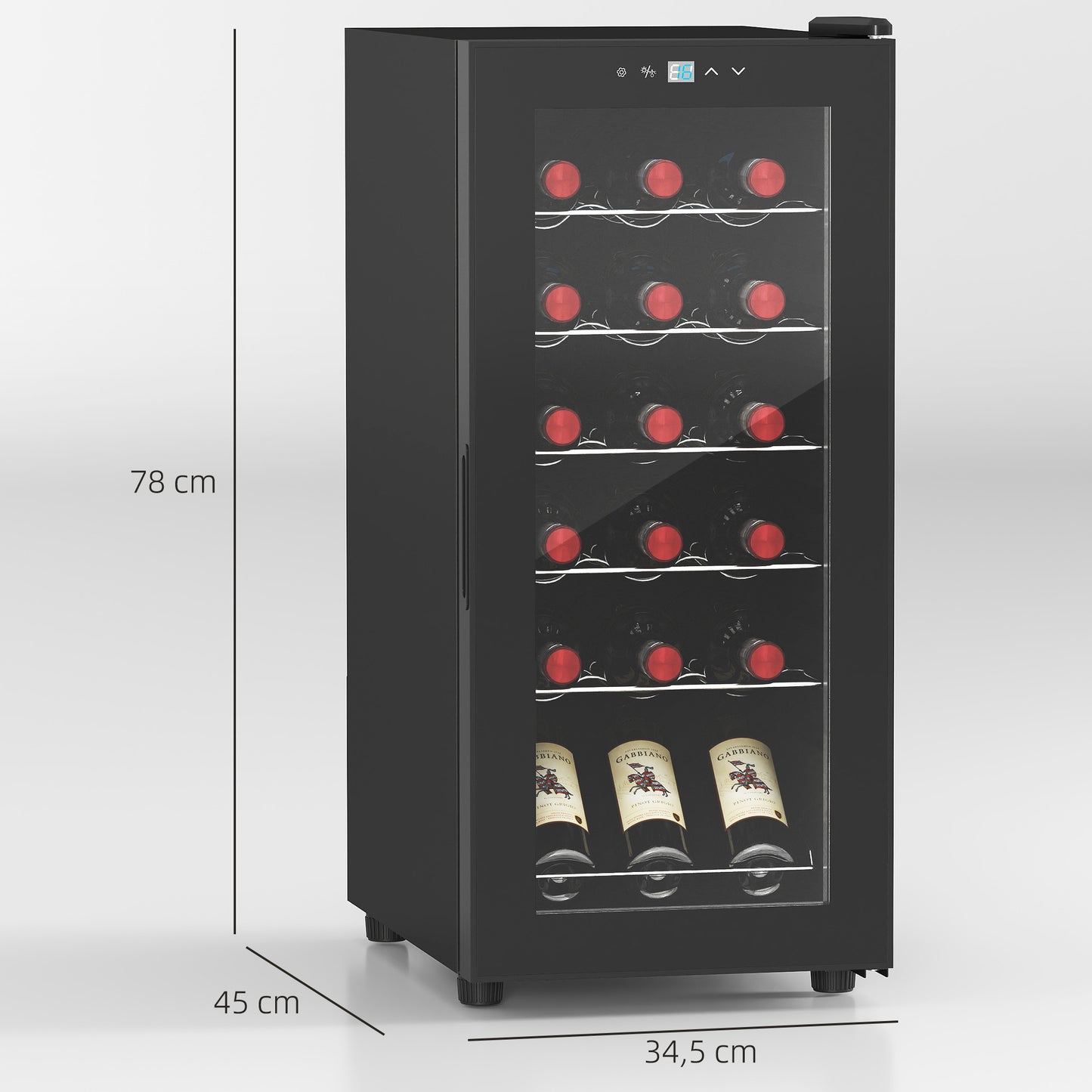 HOMCOM Weinkühlschrank, leise, 5-18°C, Touchscreen, Beleuchtung, 34,5x45x78cm, Schwarz