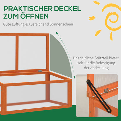 Outsunny Frühbeet Holz und Polycarbonat Treibhaus 90 x 46 x 40 cm Gewächshaus mit Abdeckung wetterfest Frühbeetkasten für Garten Pflanzenbeet Orange