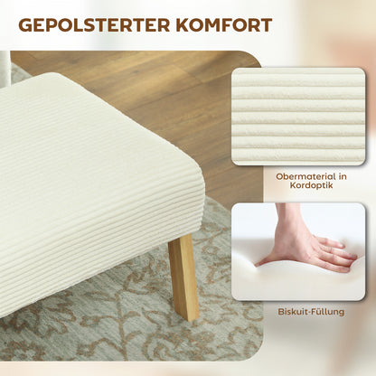 HOMCOM Sitzhocker Hocker mit weichem Sitzkissen Holzbeinen Fußhocker mit Cordoptik Cremeweiß