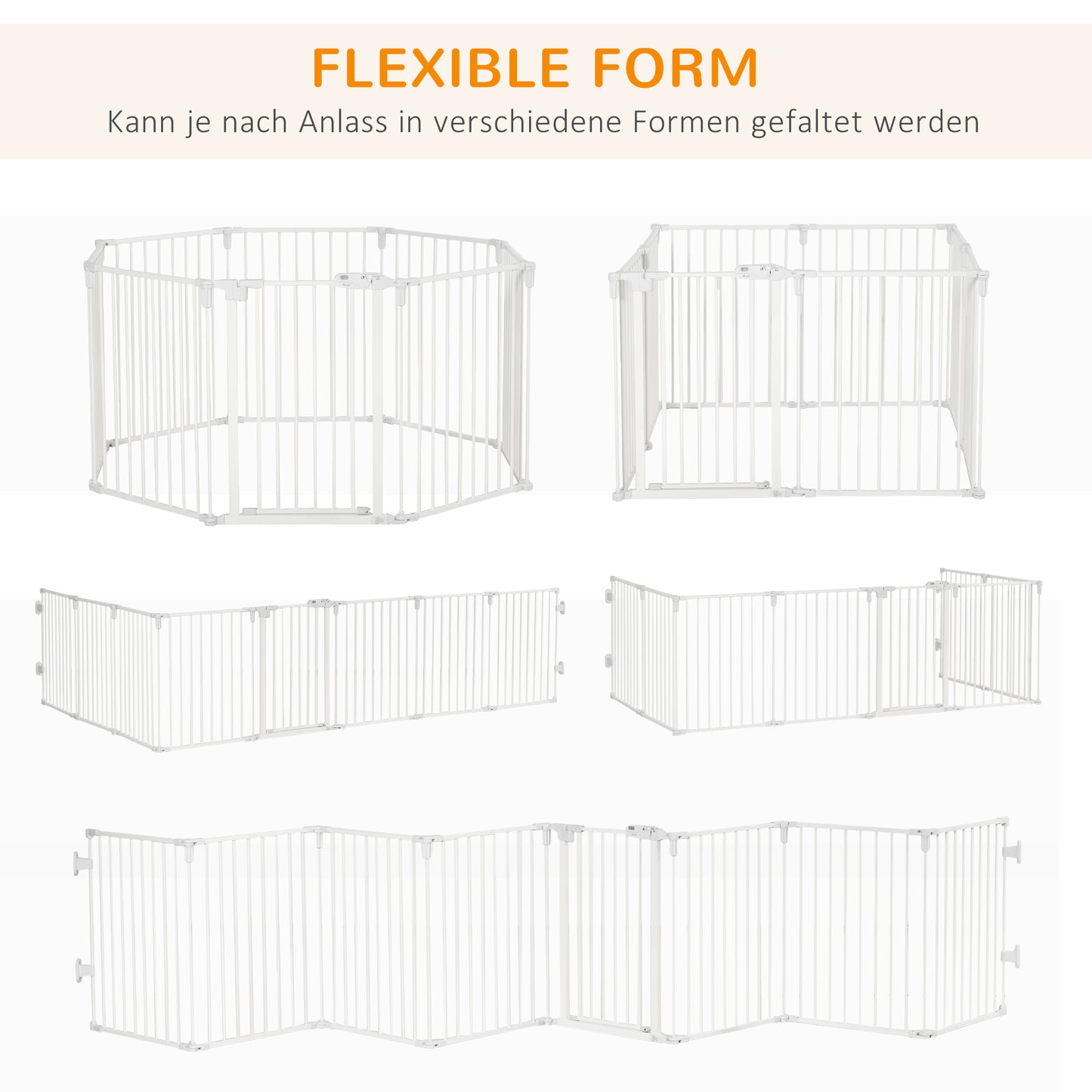 PawHut Welpenauslauf Freigehege für Hund Schutzgitter mit Tür Kaminschutzgitter flexibel klappbar 8 Paneler är 60 x 76 cm Vit