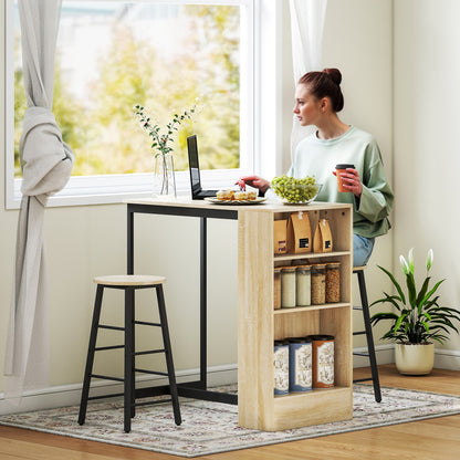 HOMCOM 3-teiliges Bartisch-Set, 1 Tresen, 2 Stühle, mit Stauraum und Fußstützen, platzsparend, Hellbraun+Schwarz