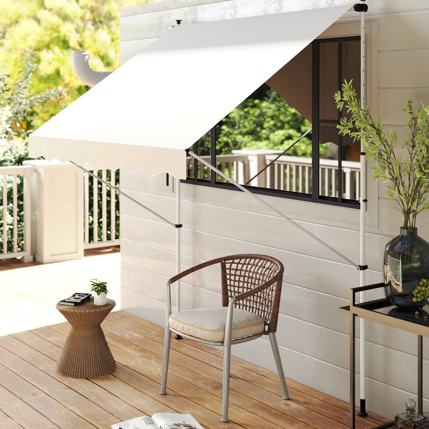 Outsunny Klemmmarkise mit Handkurbel höhenverstellbar Gelenkarmmarkise schmutzabweisend, witterungsbeständig Balkonmarkise 150cm breit Terrassenmarkise für Terrasse Balkon Veranda Beige