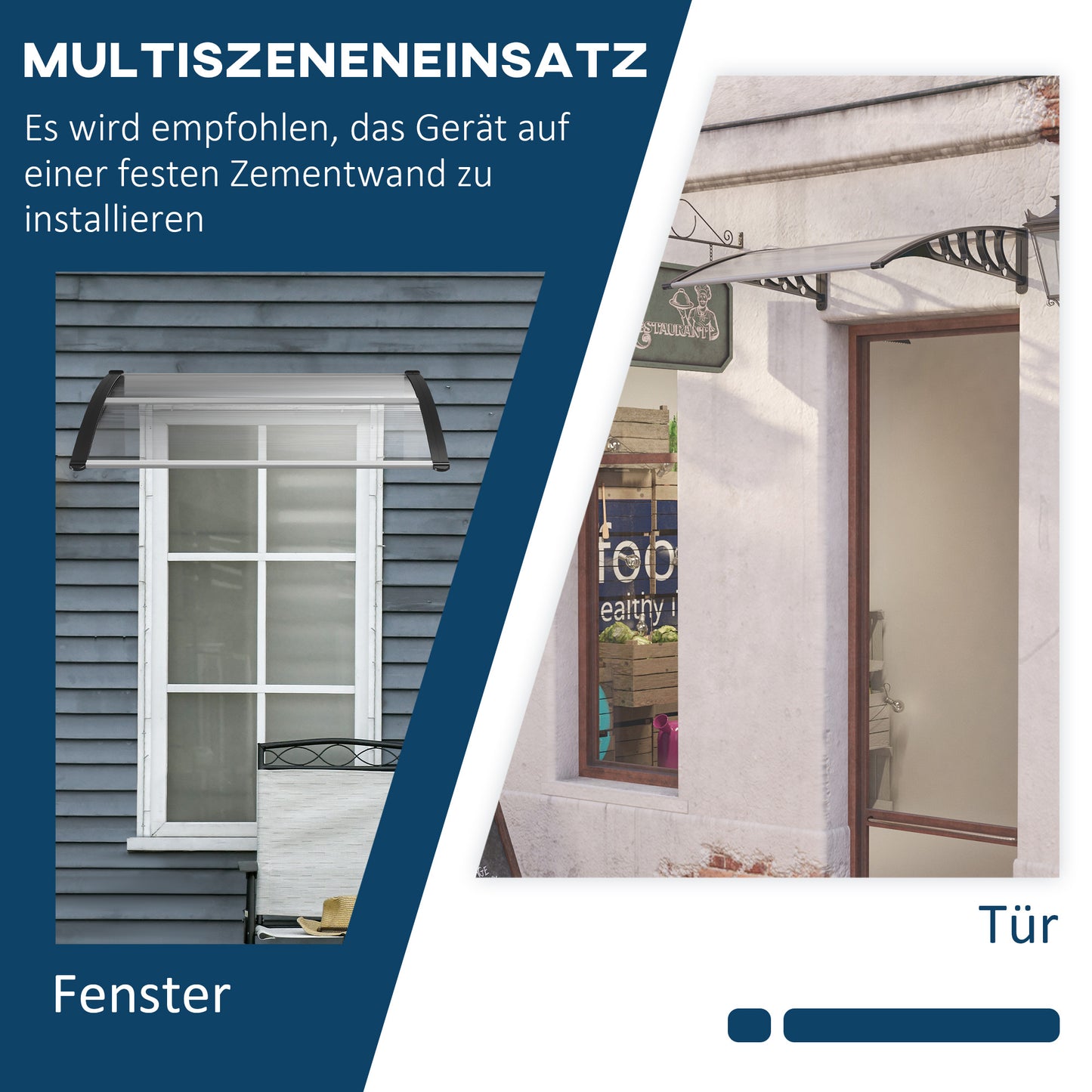 Outsunny Vordach für Haustür/Fenster, wetterfest, transparent, aluminium/polykarbonat, 103x96,5x27cm, Schwarz