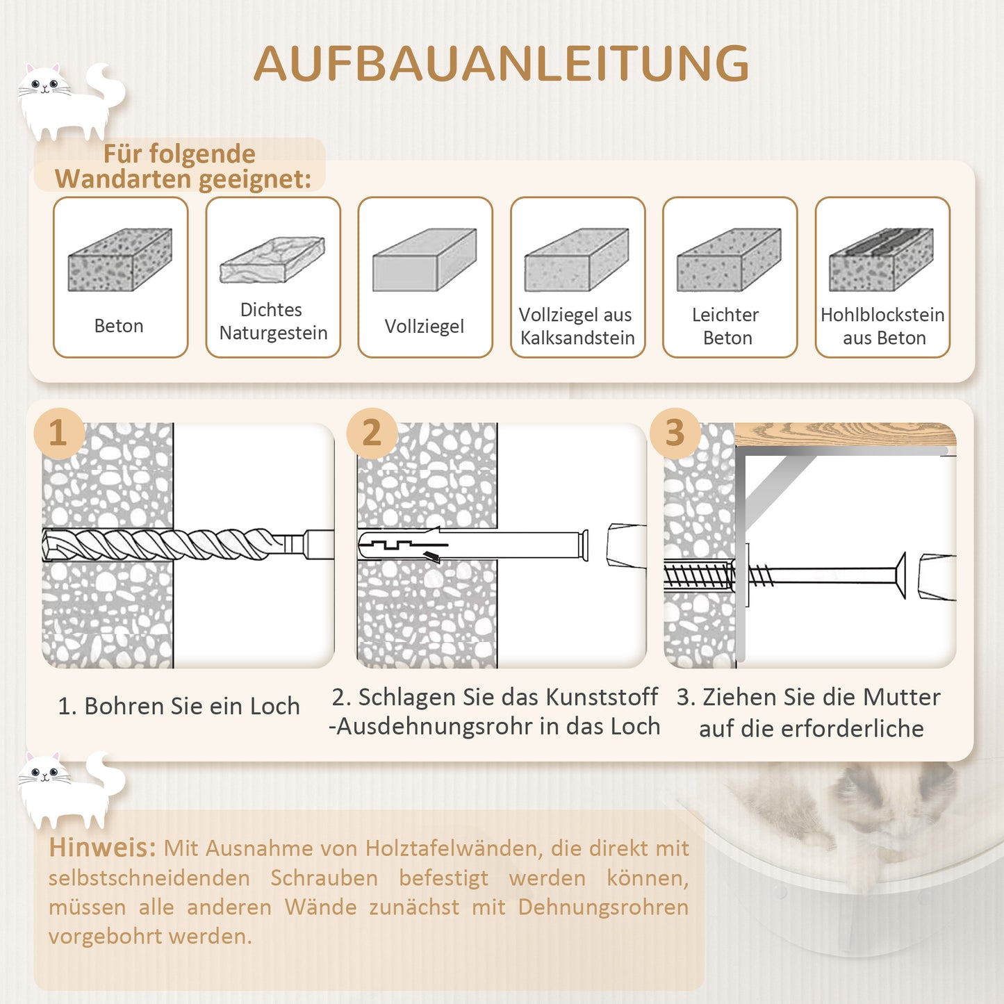 PawHut Katzenregal, Wandmontage, weiche Liegefläche, bis 10kg, 41x28x21cm, Weiß