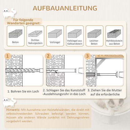 PawHut Katzenregal, Wandmontage, weiche Liegefläche, bis 10kg, 41x28x21cm, Weiß