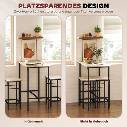 HOMCOM Bartisch Set Bartisch mit Barhocker-Set Esstisch mit 2 Stühlen mit Rutschfestem Fußpolster Naturholz
