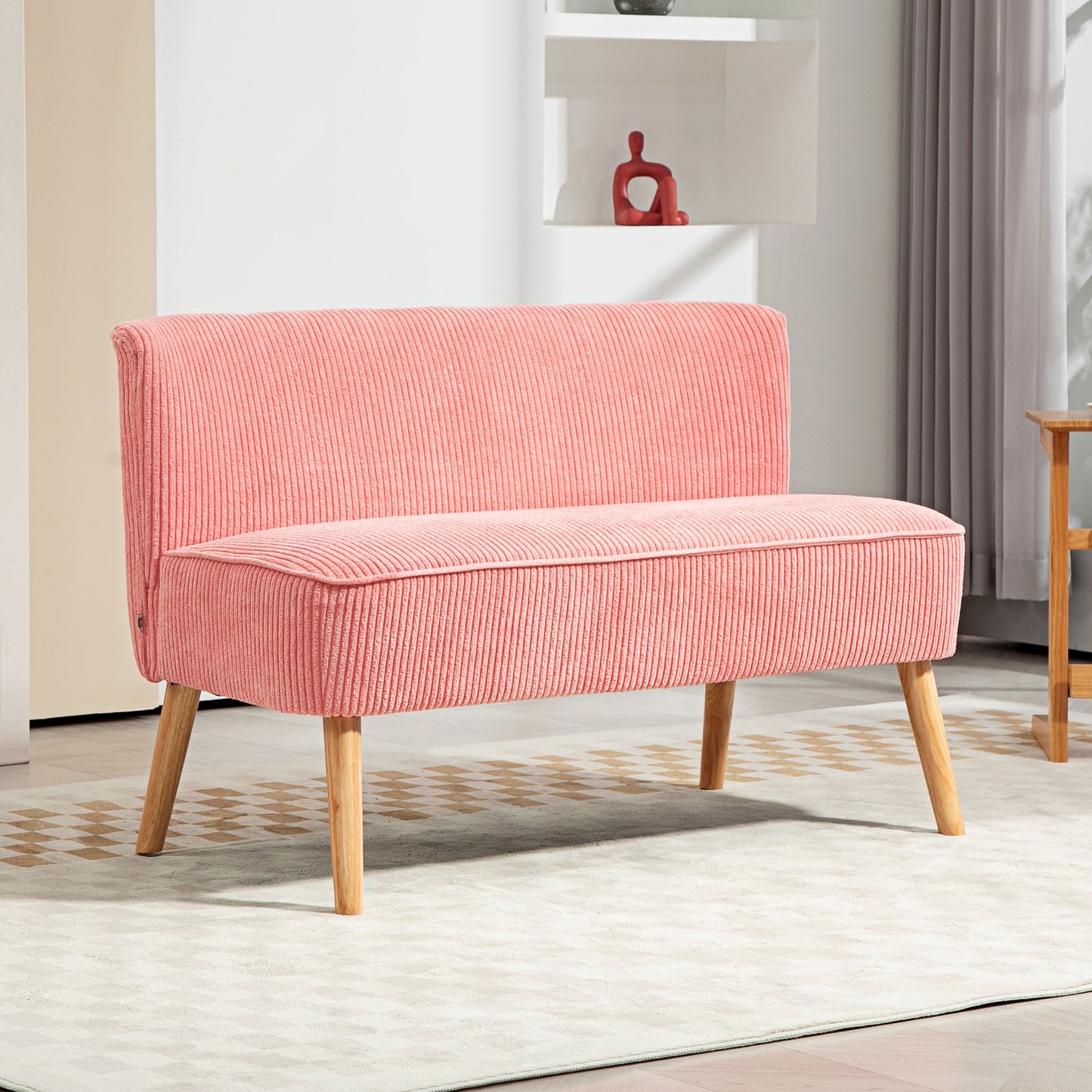 HOMCOM Zweisitzer-Sofa, elegantes Skandi Design, massiver Holzrahmen, bis 150 kg, 117 x 56,5 x 77 cm, Rosa