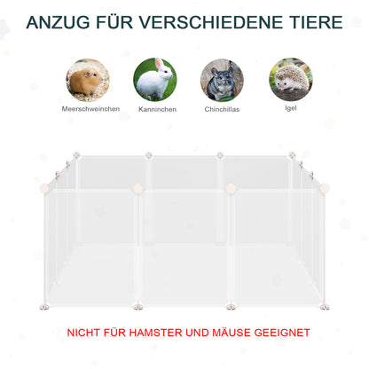 PawHut Freilaufgehege Laufgitter DIY Freigehege Gittergehege Absperrgitter Kleine Haustiere Laufstall für Innen 12 Platten Weiß Metall PP-Harz 105 x 105 x 45 cm