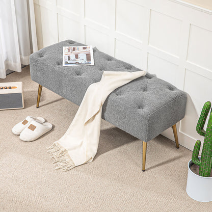 HOMCOM Bettbank, Sitzbank, weicher Bezug in Lammwoll-Optik, bis 120 kg, vergoldete Stahlbeine, 112x41x46cm, Grau