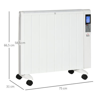HOMCOM Elektroheizung mit Rollen, 9 vorinstallierte Modi, Wandmontage möglich, 5-35° C, weiß, 75 x 7,5 x 58,5 cm