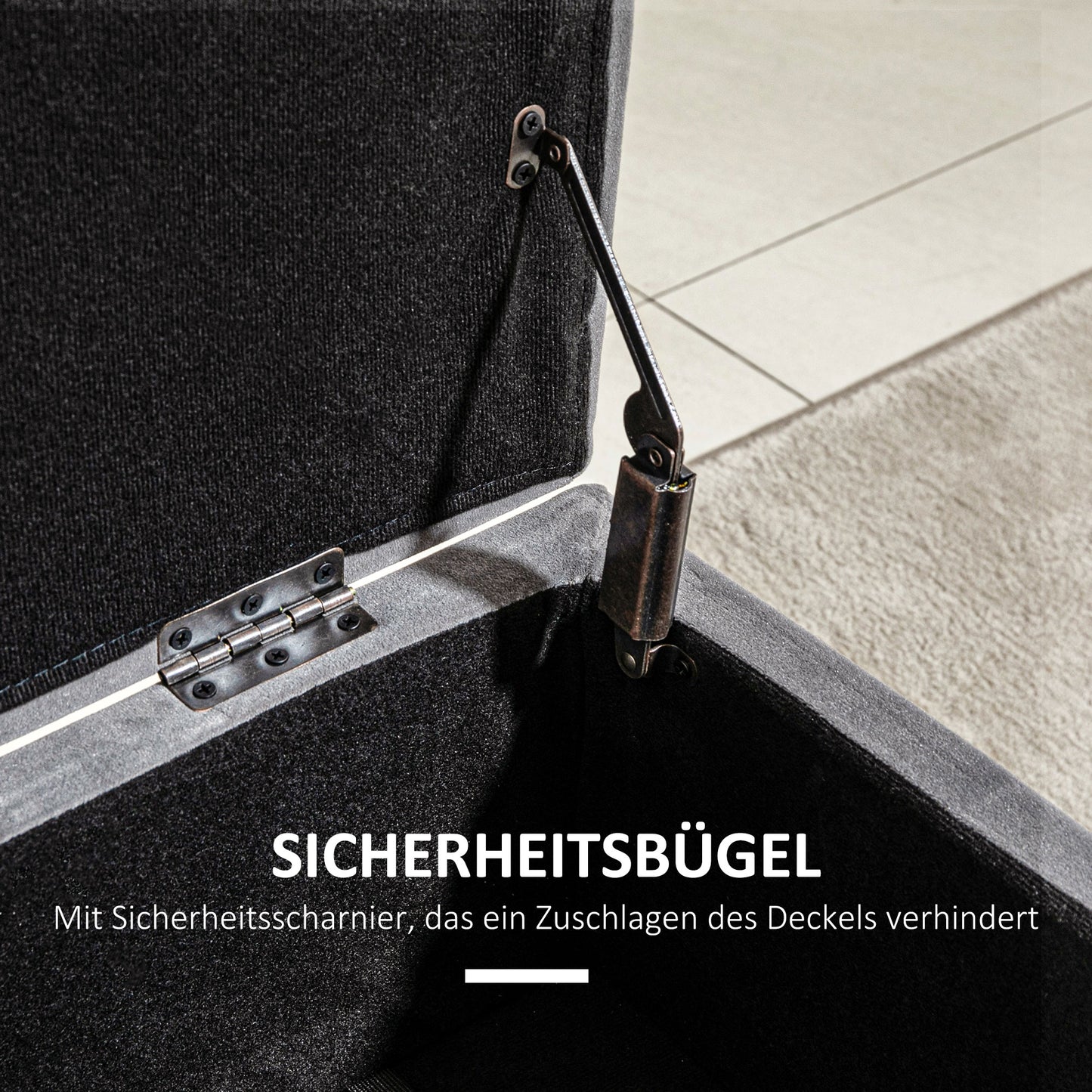 HOMCOM Sitzbank, Polsterbank mit Stauraum, Truhenbank, Metall, Schaumstoff, Kautschukholz, Kohlegrau, 110 x 43 x 45 cm