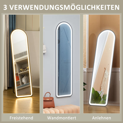 HOMCOM Ganzkörperspiegel, 150 x 40 cm, Freistehender Spiegel mit dimmbaren LED-Lichtern für Wohnzimmer, Schlafzimmer