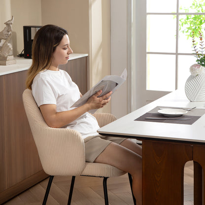 HOMCOM Esszimmerstuhl, Cordbezug, Schalenform, Metallbeine, Fußpolster, Beige