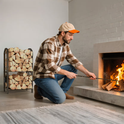 Outsunny Kaminholzregal för inomhus 43 x 30 x 74cm 2 Ebenen Brennholzregal mit 4 Kaminwerkzeug, Haken