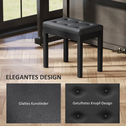 HOMCOM Klavierbank, Kunstlederbezug, gesteppte Knöpfe, Stauraum, Holzbeine, Schwarz