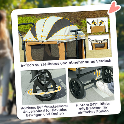 PawHut Hundewagen Hundebuggy klappbar für Hunde & Katzen bis 30 kg 110 x 65 x 102 cm Braun