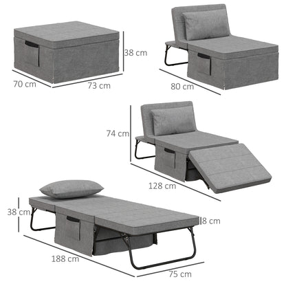 HOMCOM 4-in-1 Klappbett, Gästebett, höhenverstellbar, Matratze, Seitentaschen, Metallrahmen, grau, 188 x 75 x 38 cm