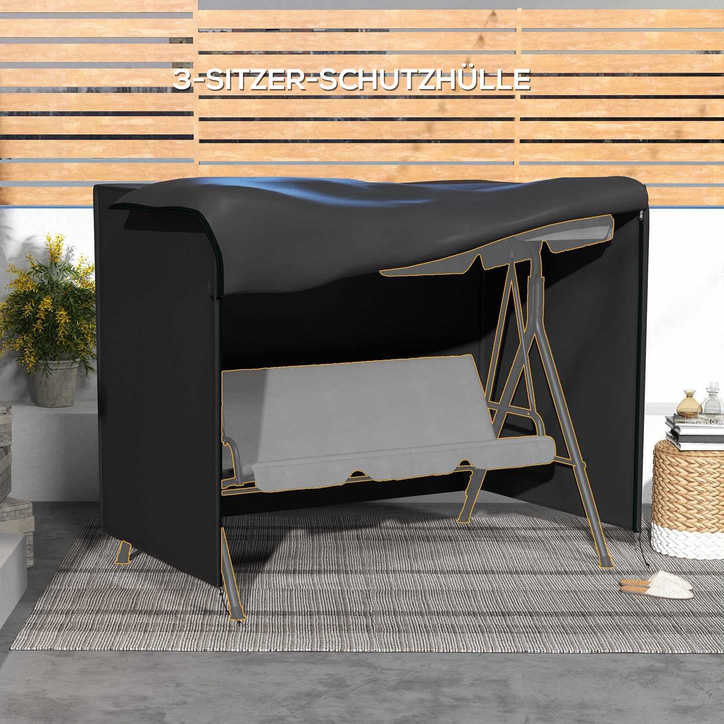 Outsunny Abdeckung für Gartenschaukel, Schutzhülle für Hollywoodschaukel, Abdeckhaube, wasserfest, 205 x 124 x 164 cm, Schwarz